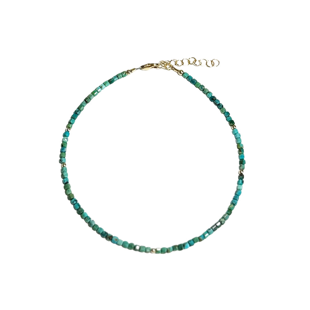 turquoise cube beads & gold-fill beads anklet