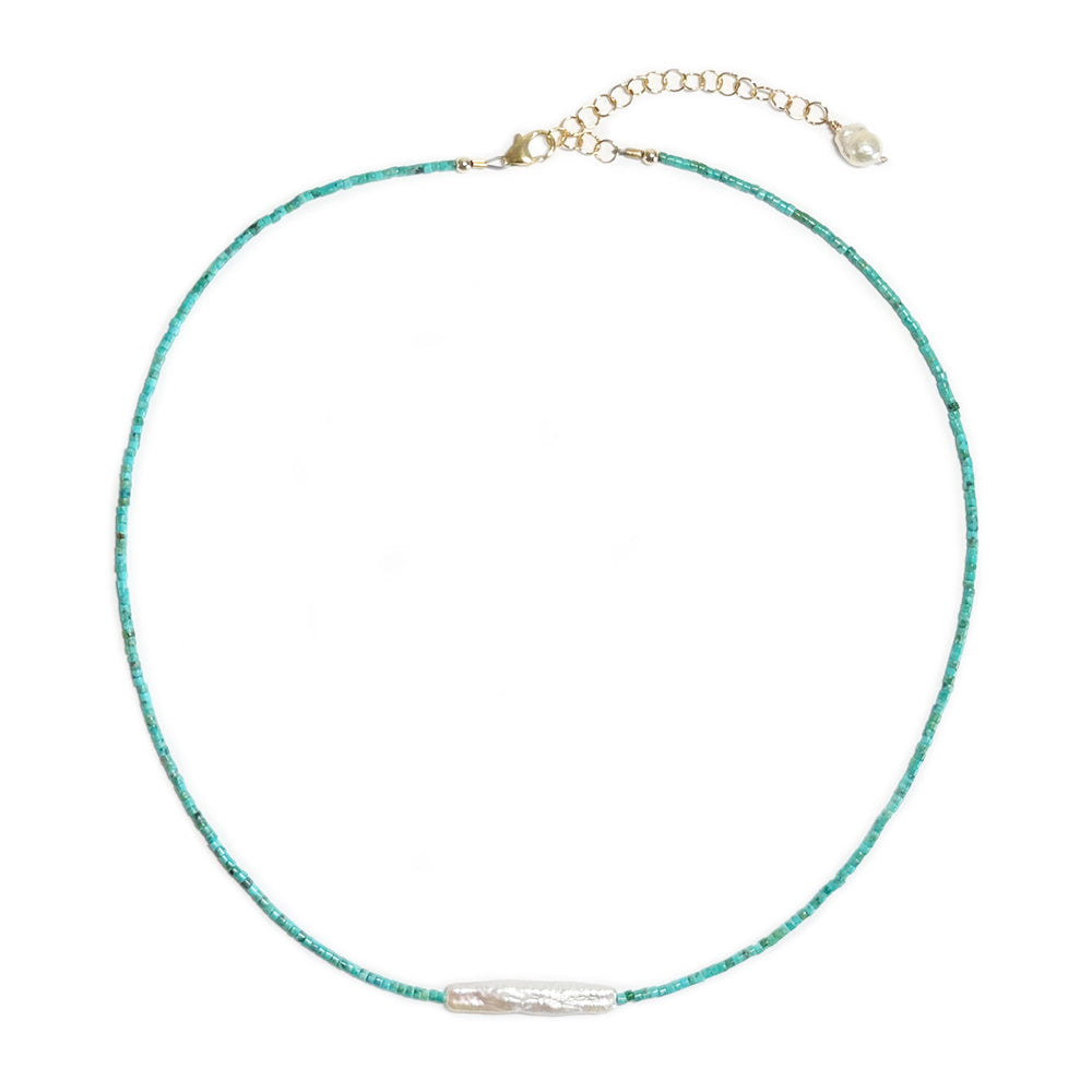 turquoise heishi & biwa pearl