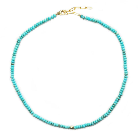 5mm turquoise rondelles & goldfill bead necklace
