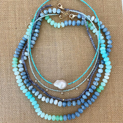 Ombre blue & green opal rondelles necklace