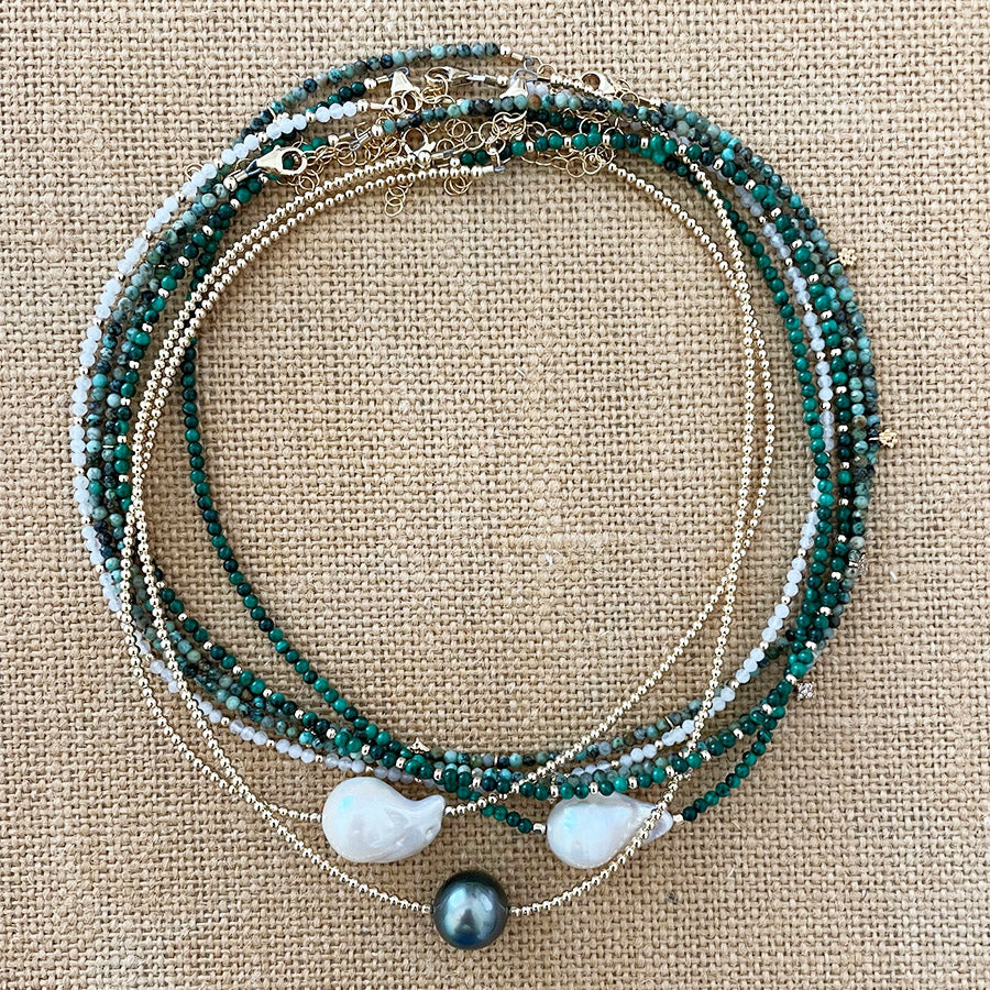 malachite & white baroque pearl