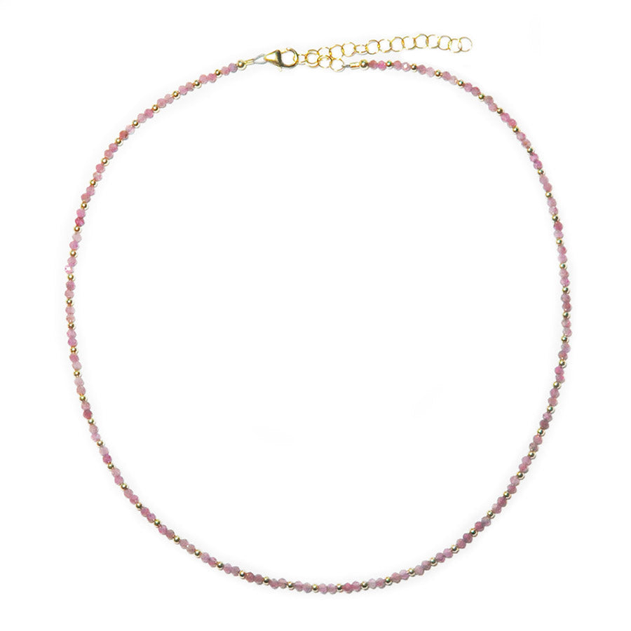 pink tourmaline & goldfill mixed pattern necklace