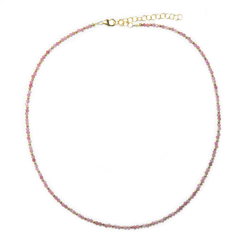 pink tourmaline & goldfill mixed pattern necklace