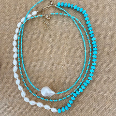 half white pearls & half turquoise necklace