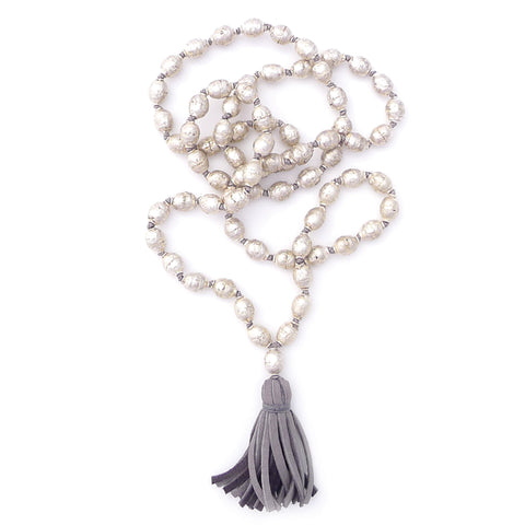 knotted silver beads & tassel