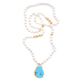 knotted white coral & turquoise pendant