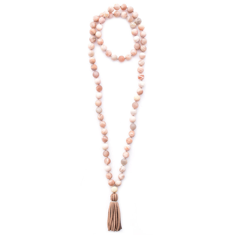 matte sunstone & leather tassel