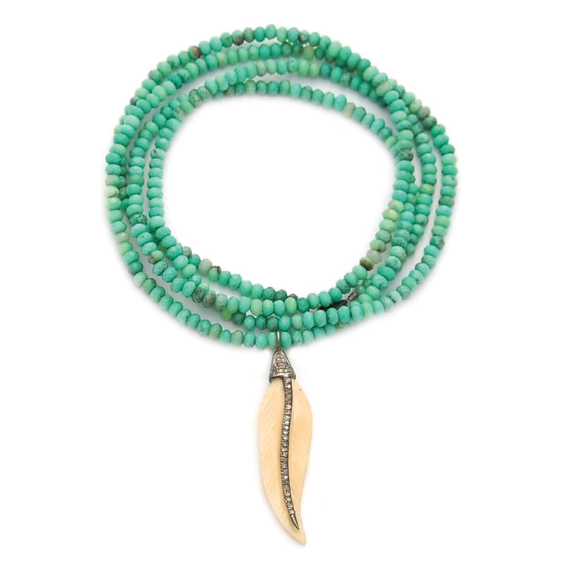 grass agate with diamond bone feather