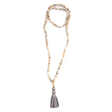 knotted african opal, tahitian pearl & tassel