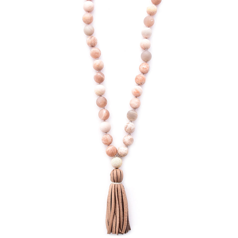 matte sunstone & leather tassel