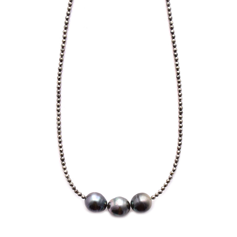pyrite & 3 tahitian pearls