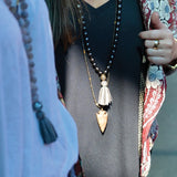 knotted dark gray pearls & tassel