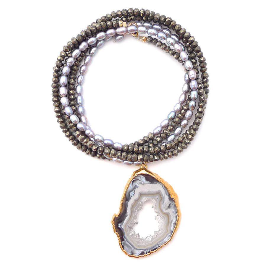 pearls/pyrite & druzy slice