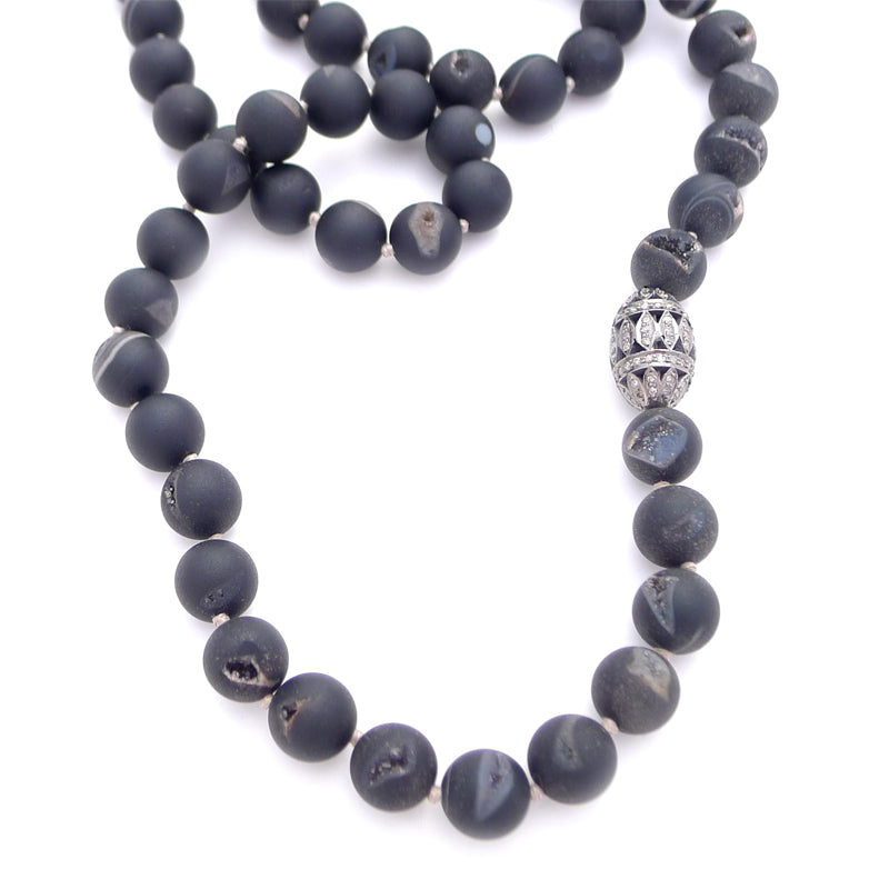 knotted matte druzy agate & diamond bead
