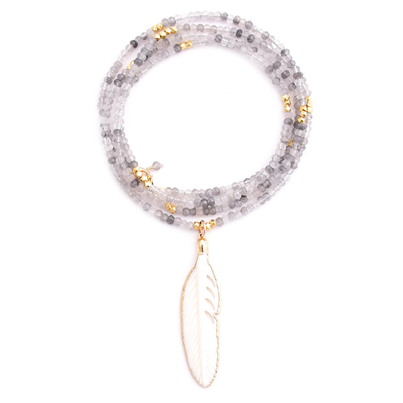 cloudy quartz & bone feather