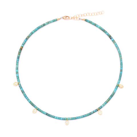 turquoise heishi & pave oval drops