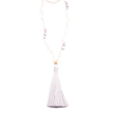 coral, keshi pearls & silky tassel