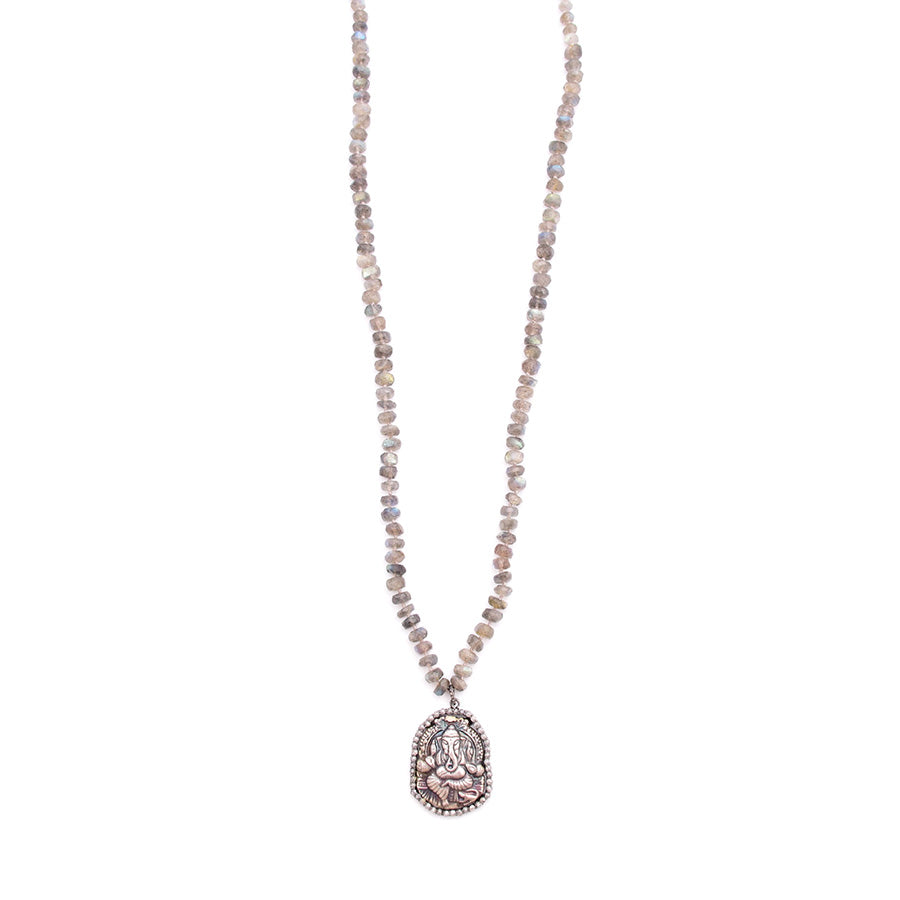 Labradorite & Rose Cut Diamond Ganesha
