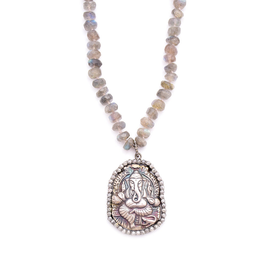 Labradorite & Rose Cut Diamond Ganesha