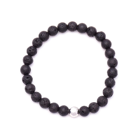 men's round hammered bead & lava rock