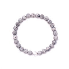men's round hammered bead & gray picture jasper