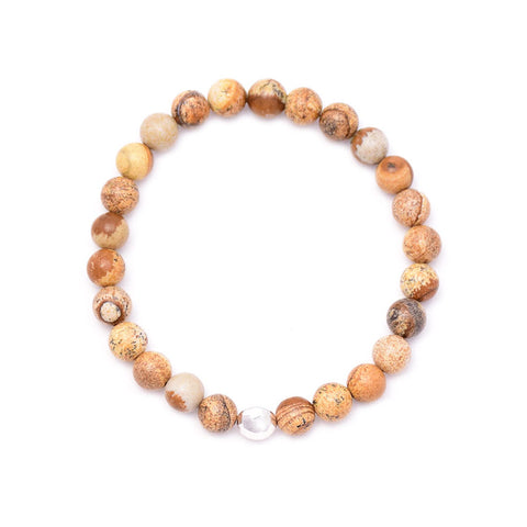 men's round hammered bead & picture jasper