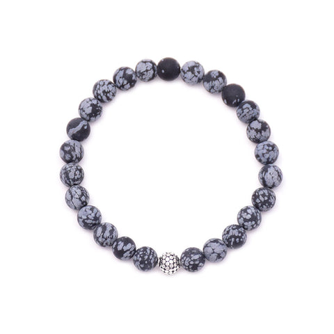 men's circles bead & snowflake obsidian