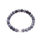 men's round hammered bead & snowflake obsidian