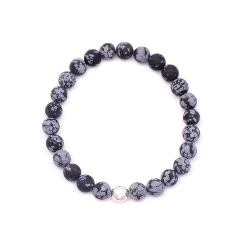 men's round hammered bead & snowflake obsidian