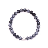 men's round hammered bead & snowflake obsidian