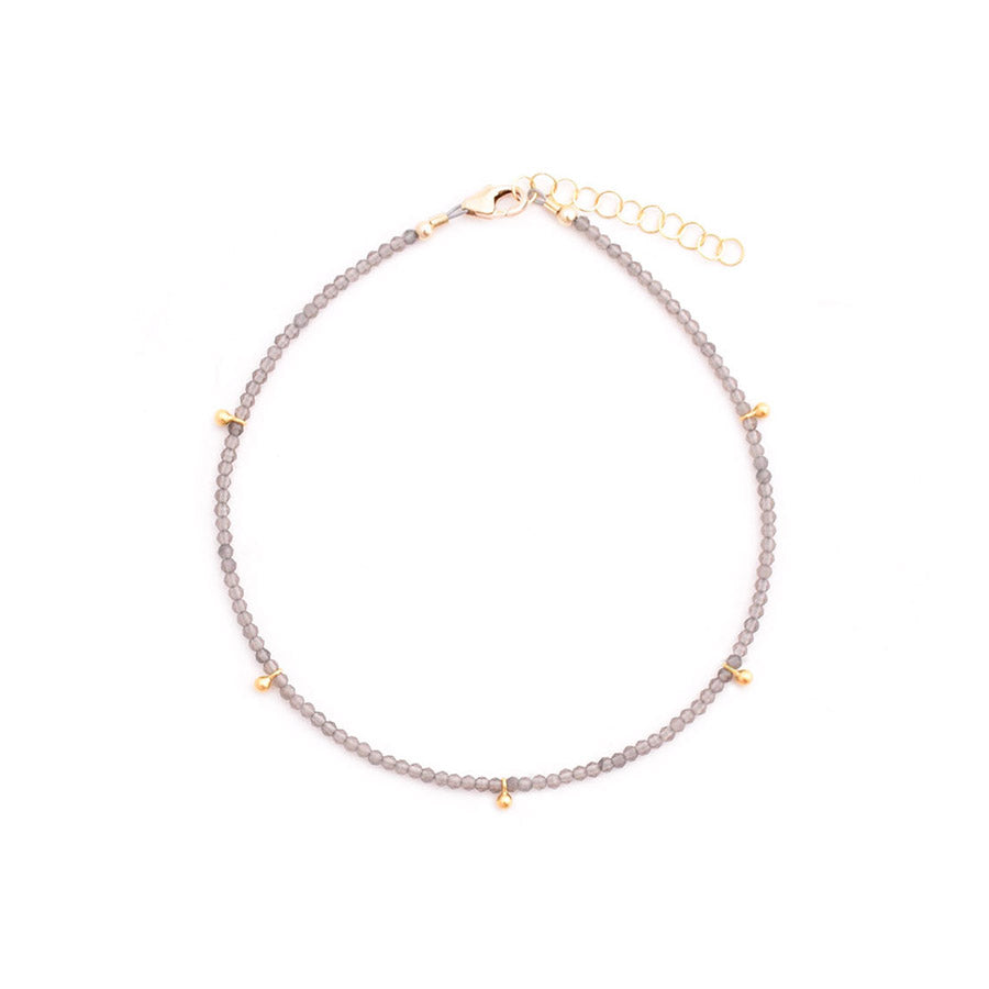 smoky quartz & gold drops anklet