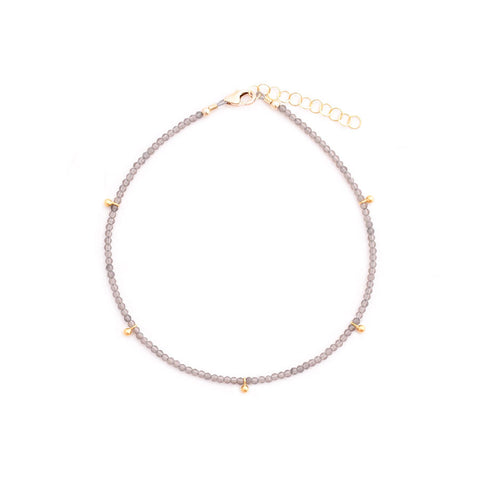 smoky quartz & gold drops anklet