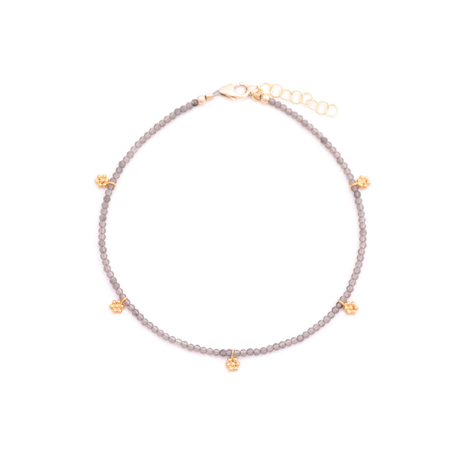 smoky quartz & gold flowers anklet