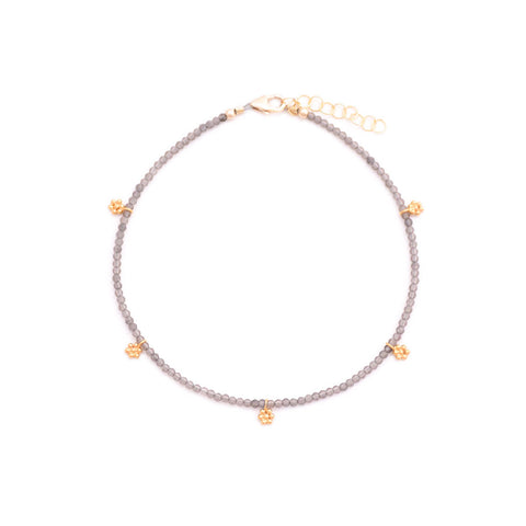 smoky quartz & gold flowers anklet