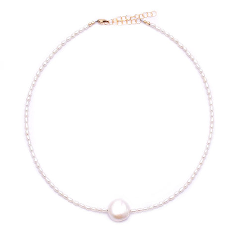 white rice pearls & coin pearl choker
