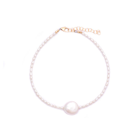 white rice pearls & coin pearl anklet