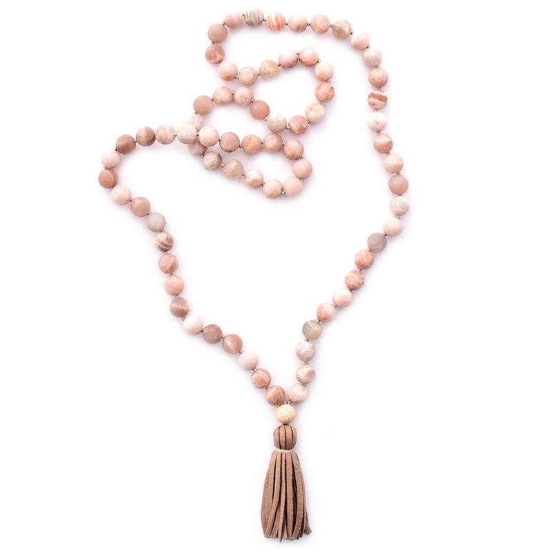 matte sunstone & leather tassel
