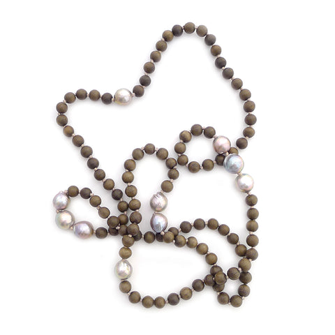 knotted gray wood & baroque pearls