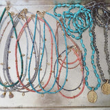 coral heishi & gold flower discs anklet