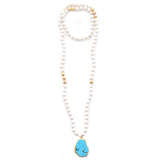 knotted white coral & turquoise pendant