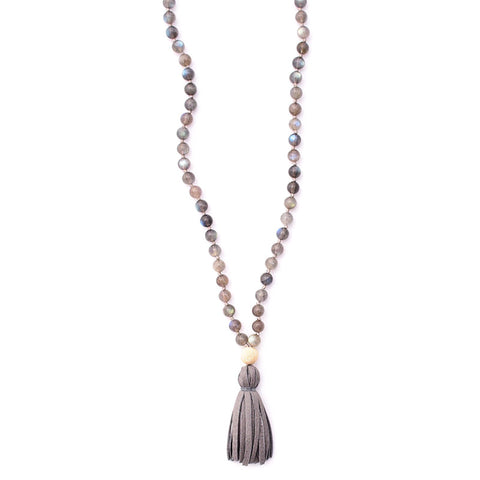 labradorite & leather tassel