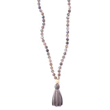 labradorite & leather tassel
