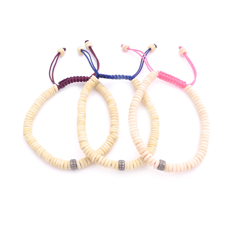 bone & diamond rondelle adjustable bracelet