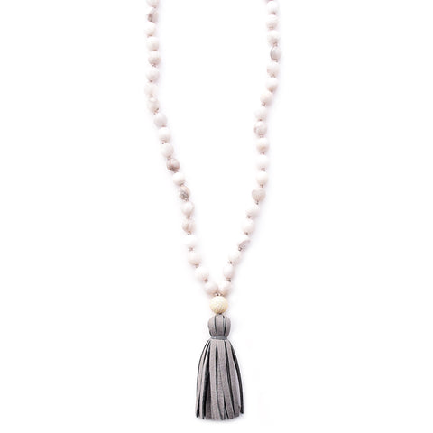white agate & leather tassel