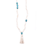 shell, turquoise nuggets & leather tassel