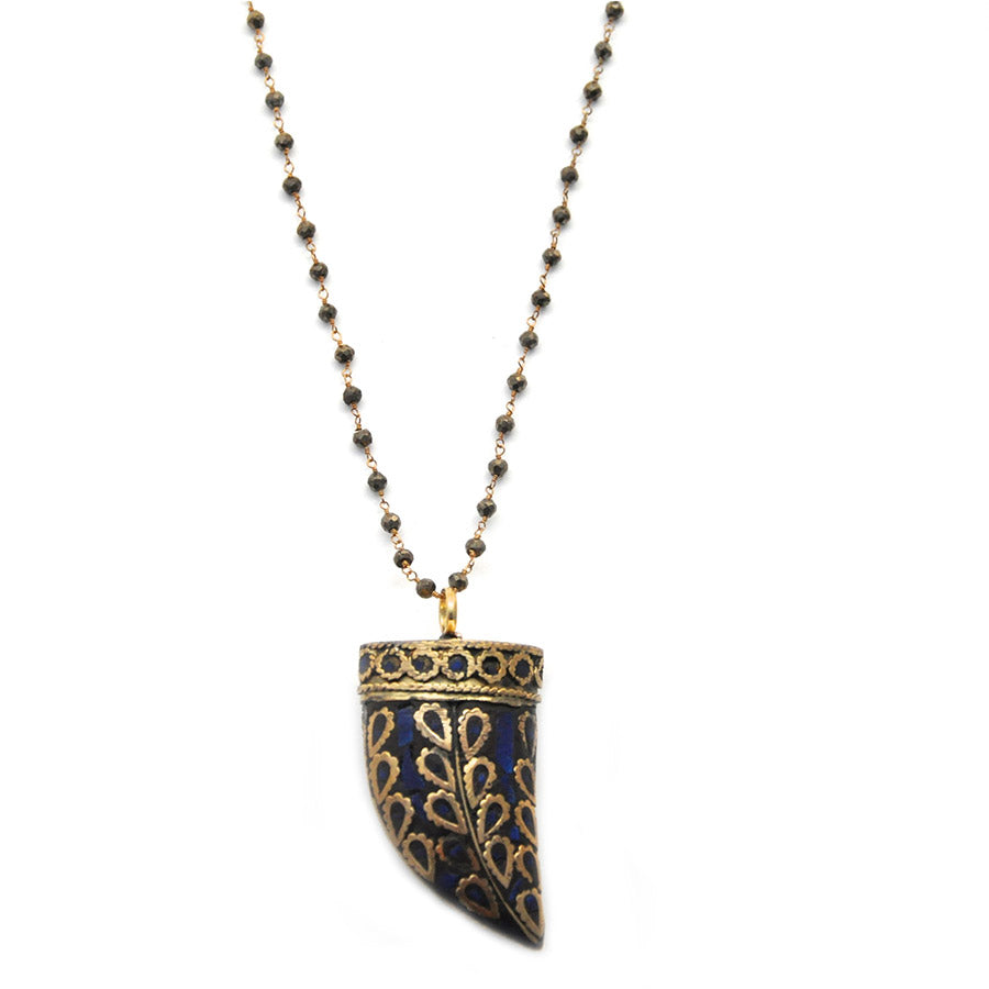 wire-wrapped lapis horn