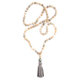 knotted african opal, tahitian pearl & tassel