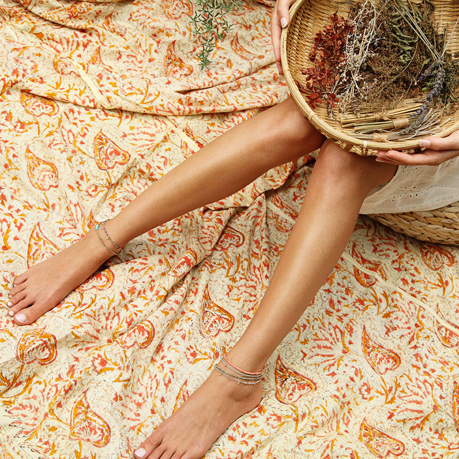 coral heishi & gold flower discs anklet