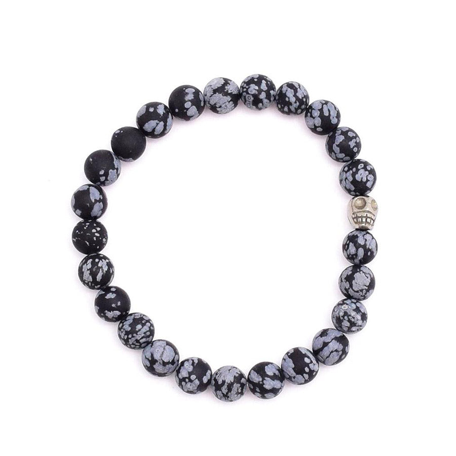 men's pyrite skull & snowflake obsidian