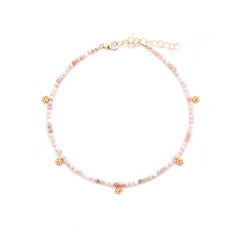 pink opal & gold flowers anklet